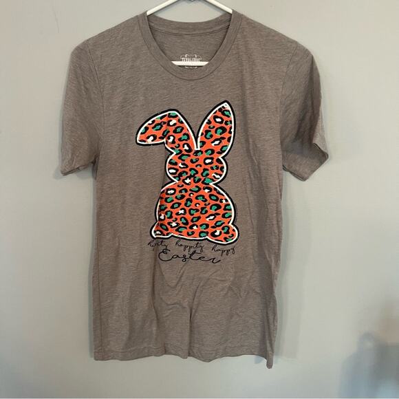 Texas True Leopard Print Easter Bunny Tee Shirt Women's Size Small Short Sleeves - Picture 1 of 5